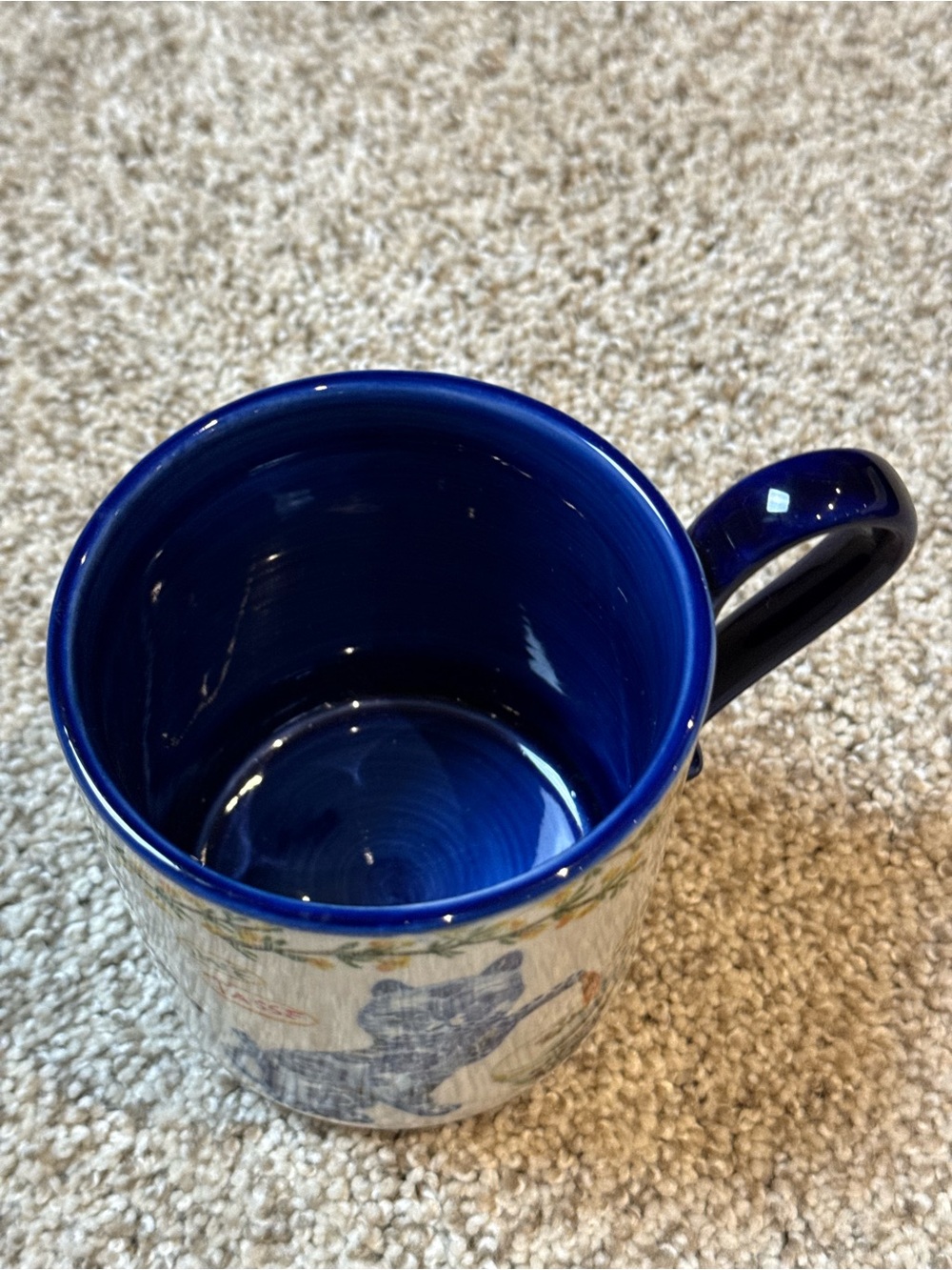 Anthropologie Blue and White Floral Cat Mug with Gold Handle Accent - Picture 4 of 6
